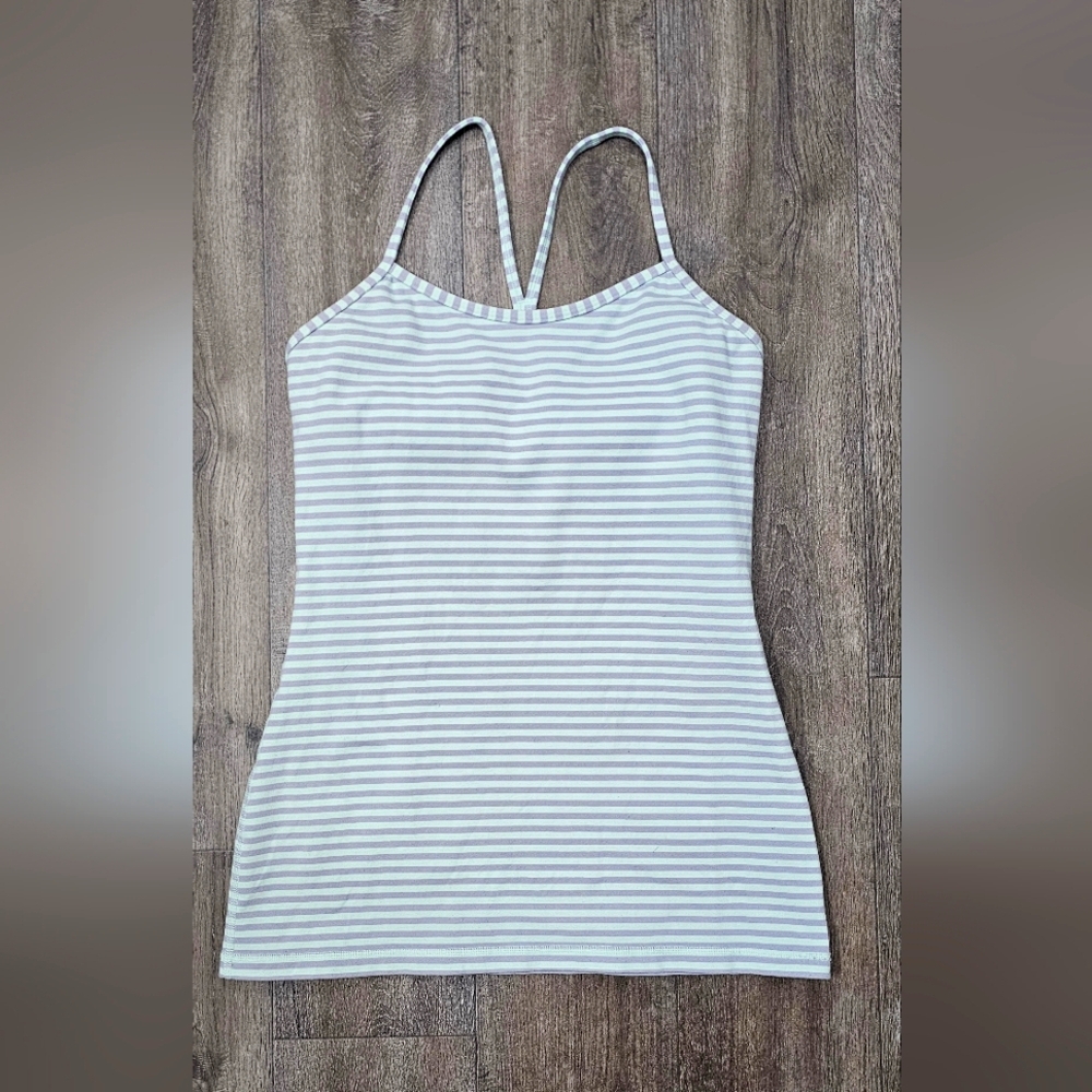 lululemon athletica White and Light Gray Striped Tank Top